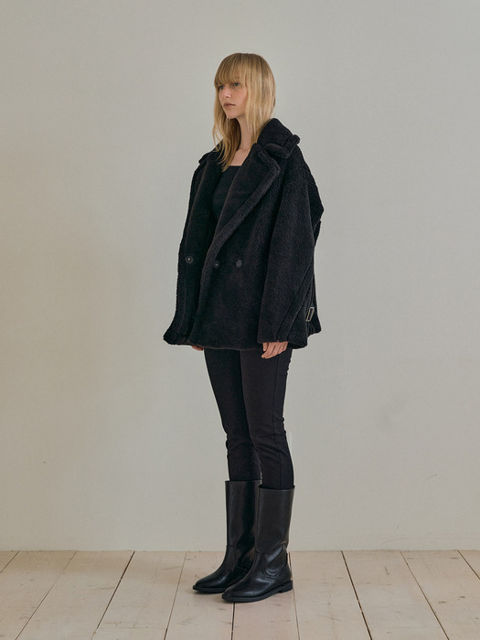 WOOL SHEARLING TEDDY COAT (BLACK)