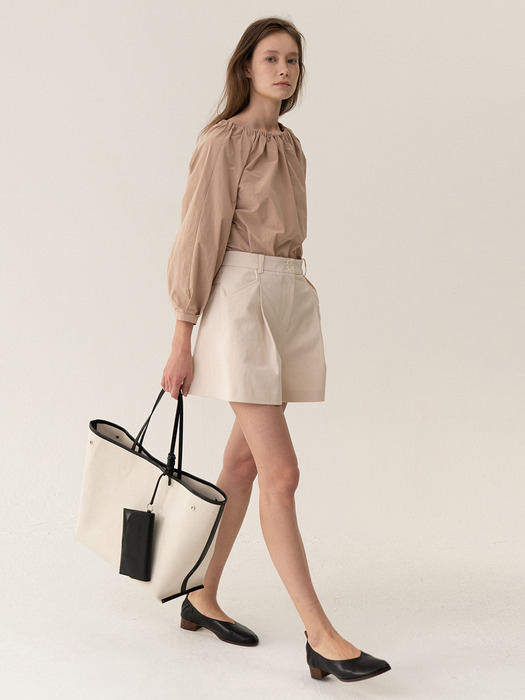 Leather-Trimmed Canvas Tote Ecru