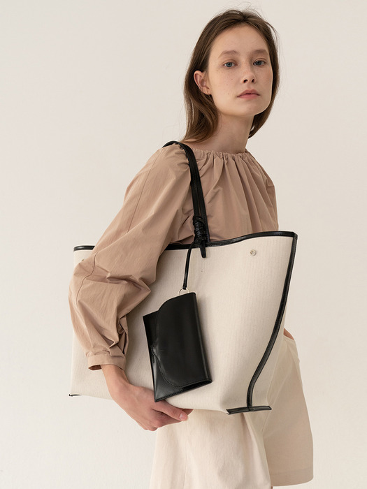 Leather-Trimmed Canvas Tote Ecru