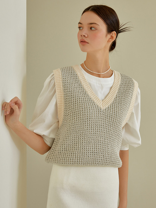 Waffle v-neck knit vest (mint)