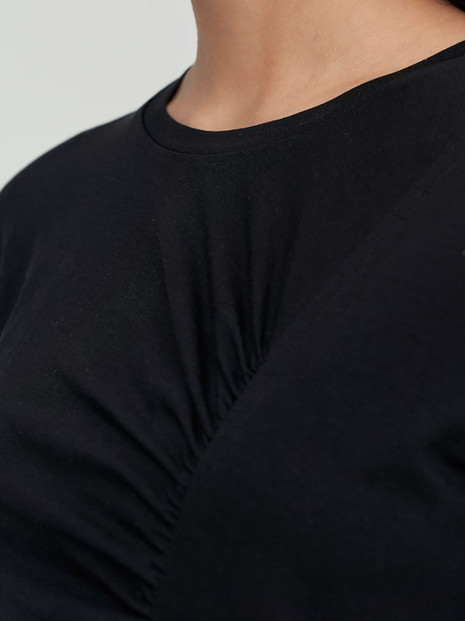 Round Neck Shirring Jersey Top  Black (KE2240M055)