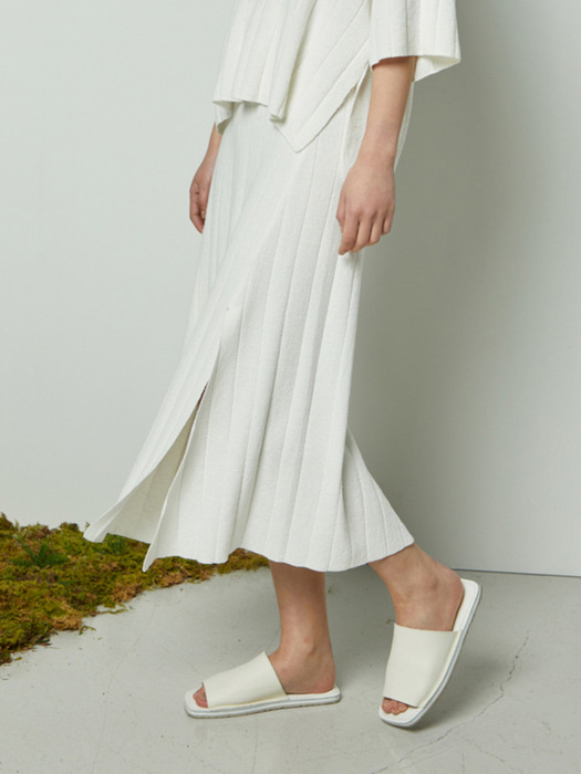 French linen cotton boucle broad rib slit skirt_Off White