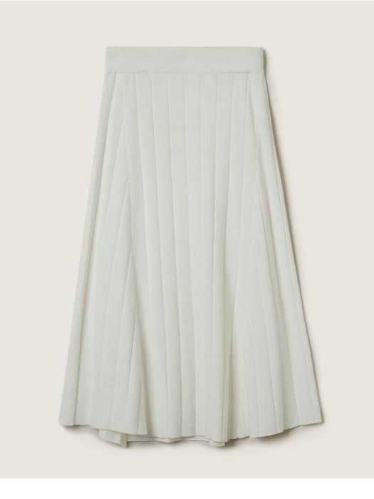 French linen cotton boucle broad rib slit skirt_Off White