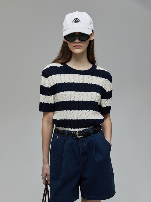 SUMMER COTTON STRIPED CABLE KNIT FRENCH NAVY_UDSW2B225N2