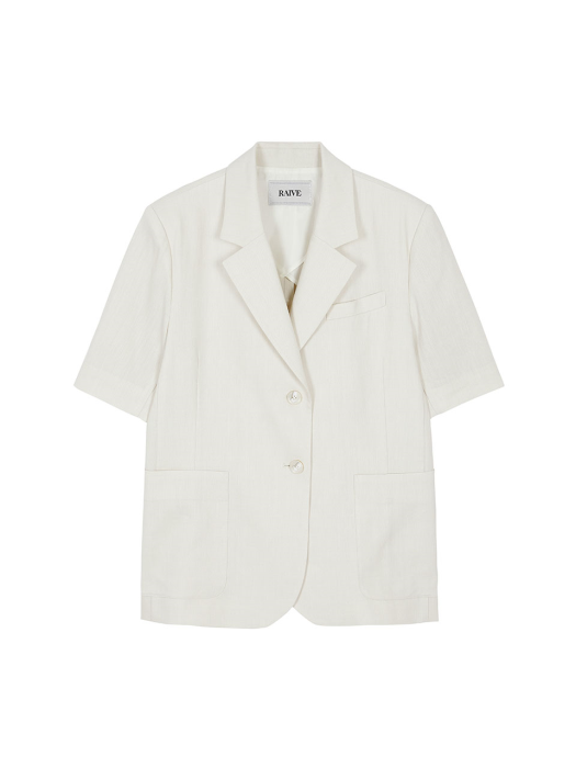 Linen-blend Short-sleeved Jacket in Ivory1 VW2MJ186-D0