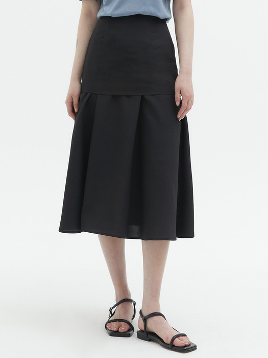 LAYERED FLARE SKIRT_BLACK