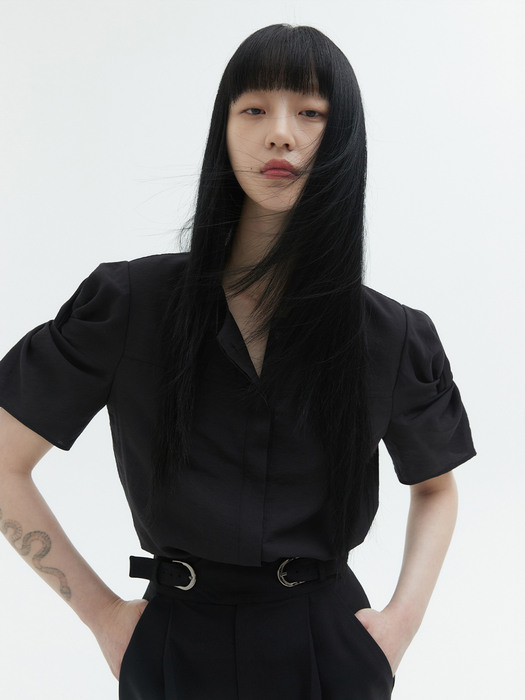 KNOTTED SLEEVE SHIRT_BLACK