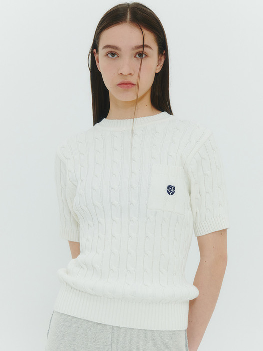 Rose Cable Knit Top [WHITE]