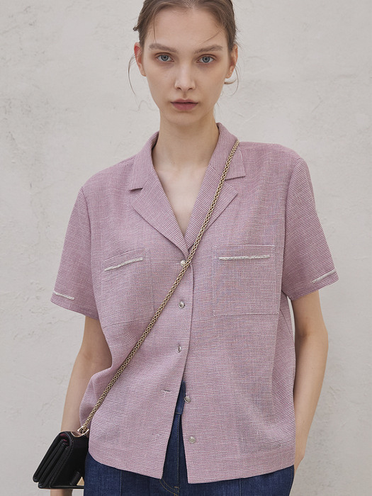 TWEED LINEN HALF SLEEVE SHIRT