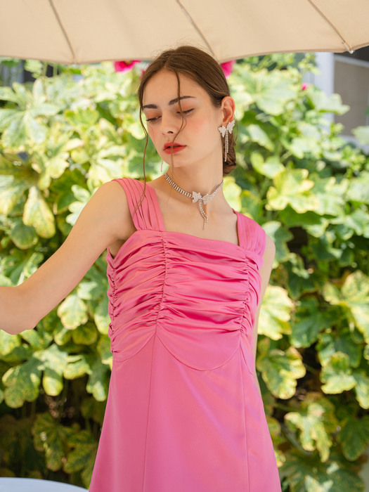 Pink Shirring Mini Dress