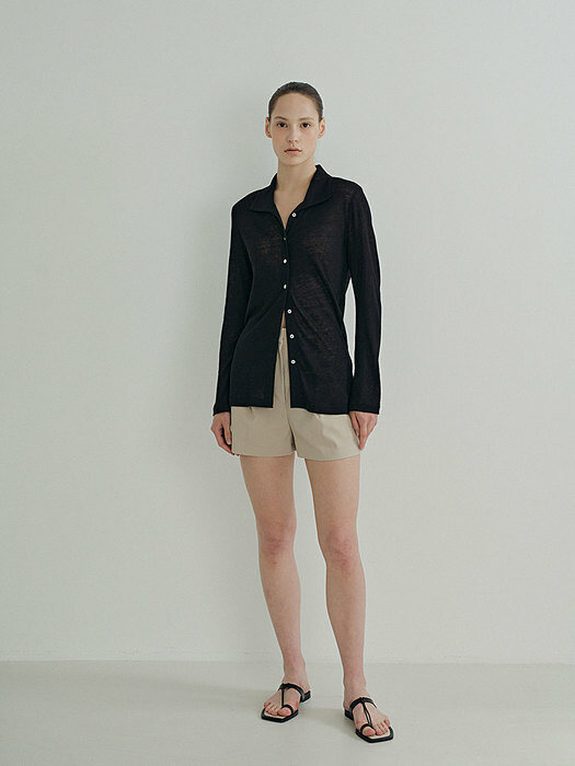 Basic Linen Collar Cardigan_Black