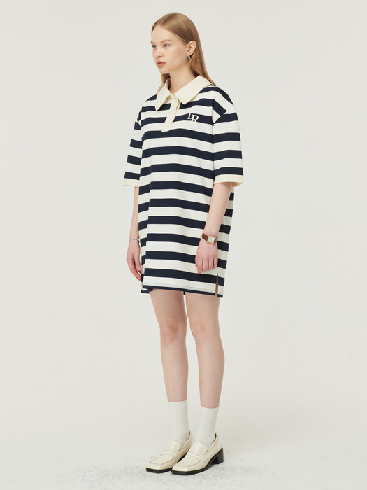 Big Stripe Collar Button Dress [navy]