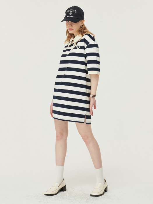 Big Stripe Collar Button Dress [navy]