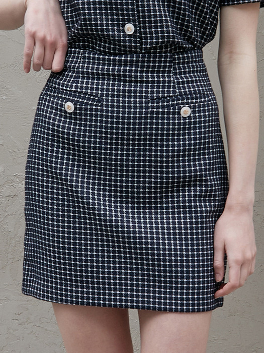 j975 tweed button skirt (navy)