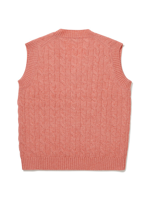 Cable Wool V-Neck Vest (Pink)