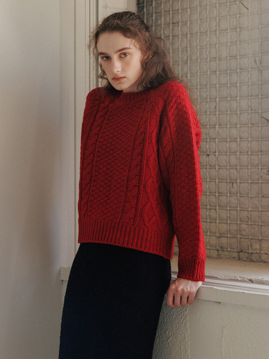 Cable Wool Knit (D/Red)