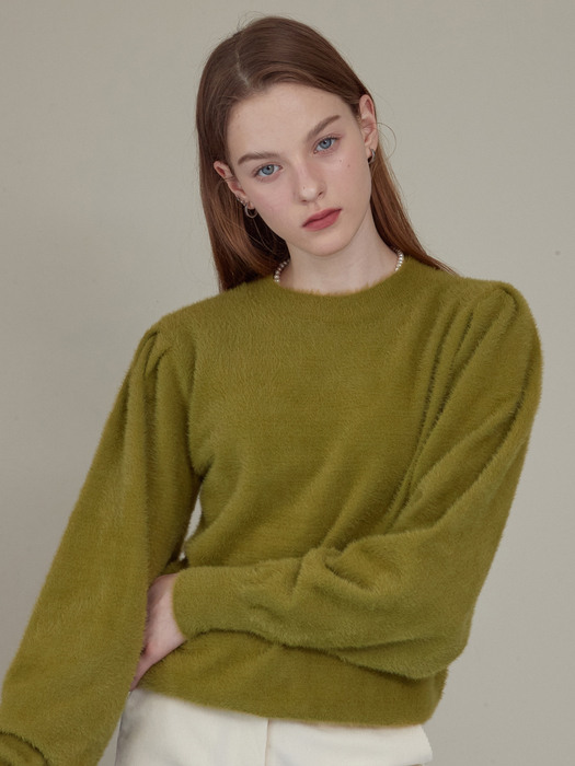 iuw1276 fur puff knit (yellow green)
