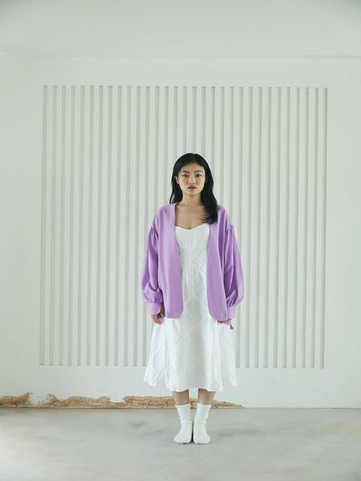 100% Silk Puff Sleeve Wrinkled Robe Purple