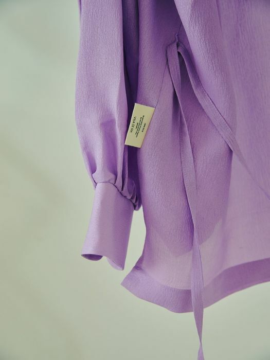 100% Silk Puff Sleeve Wrinkled Robe Purple