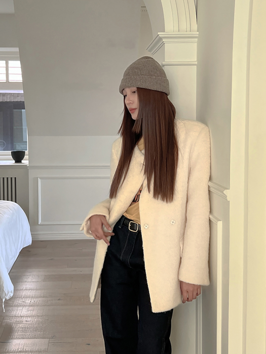 Alpaca Unbalance Short Coat_Ivory