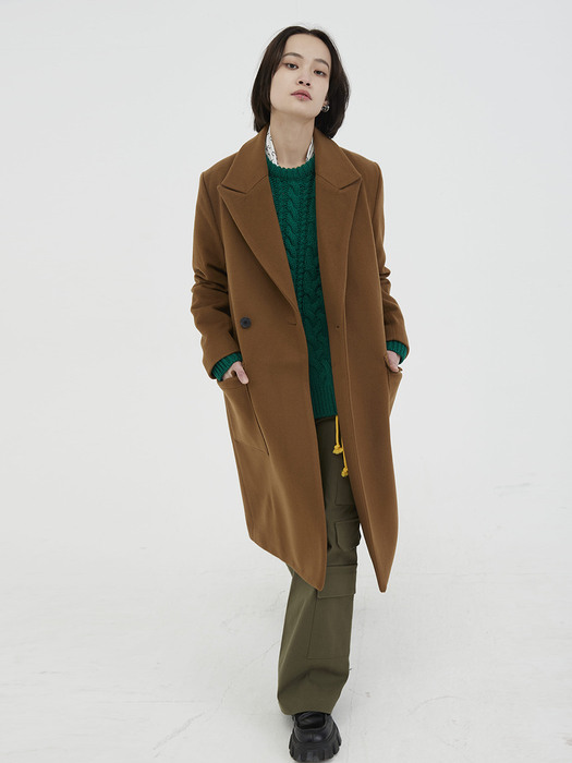 [UNISEX] Hidden Button Double Breasted Wool Coat Camel