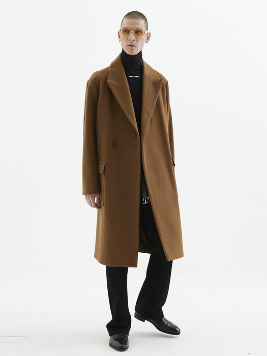 [UNISEX] Hidden Button Double Breasted Wool Coat Camel