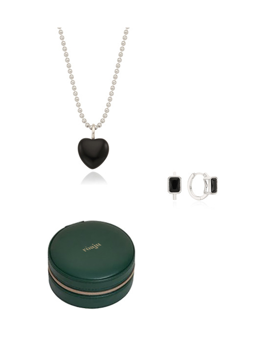 [GIFT SET]candy heart ball necklace& easy cubic onetouch earring