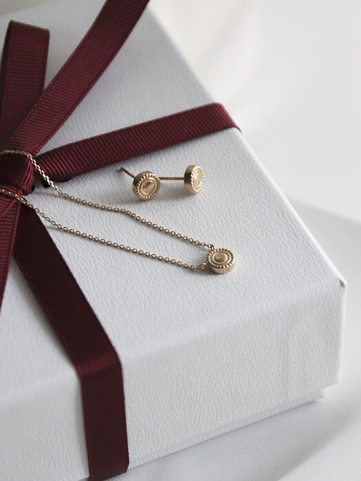 [SET] dot stud necklace+earring-gold