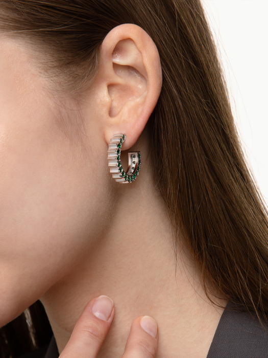 Solar Circle Emerald Earrings ( S925 )