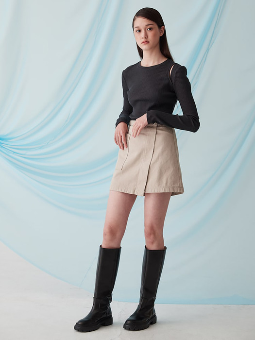 CutOut Denim Mini Skirt  Beige (KE3127M51A)