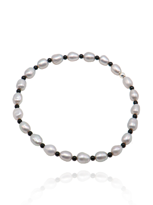 Onyx Gray Fresh-water-pearl Silver Bracelet Ib252 [Silver]