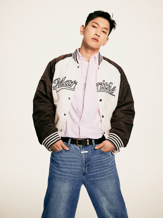 GLOSSY BASEBALL JACKET ivory