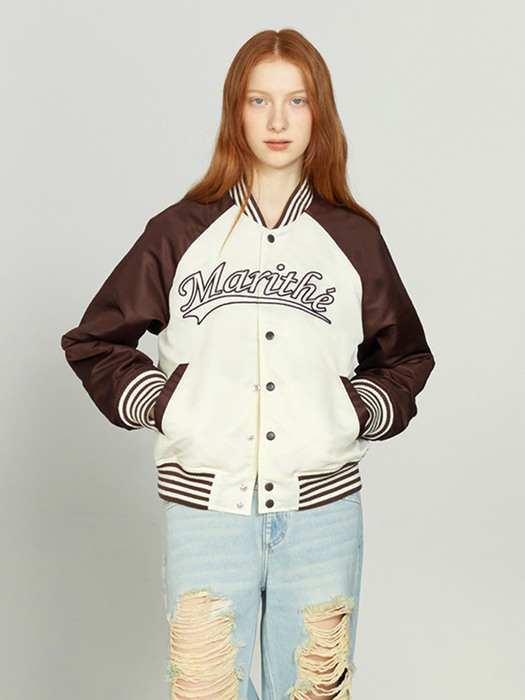 GLOSSY BASEBALL JACKET ivory