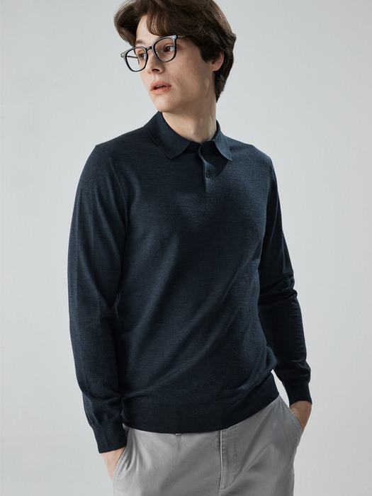 [Wool 100%] Basic shirt collar pullover_DARK GREEN