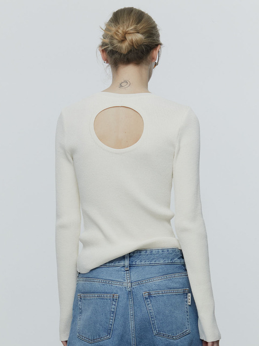 BACK HOLE RIBBED PULLOVER_IVORY