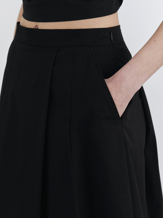 Banding long pleats skirts / Black