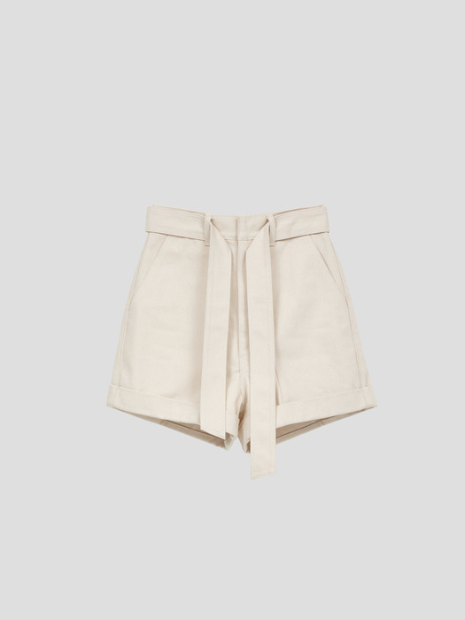 HEAVY COTTON HIGH-WAIST RIBBON SHORTS (ECRU)