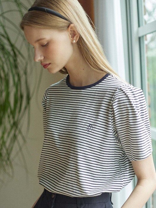 Stripe Puff Sleeve T-shirt - White Stripe