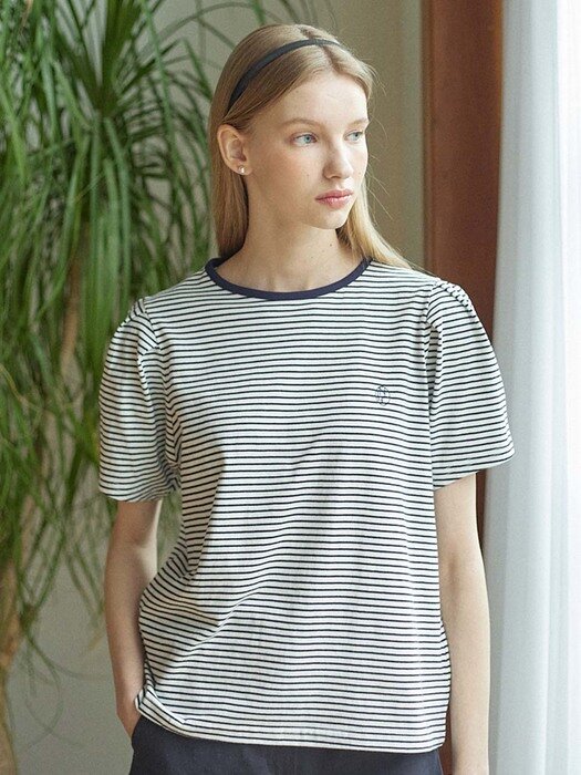 Stripe Puff Sleeve T-shirt - White Stripe