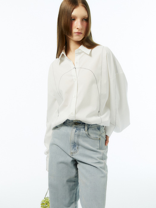 Stitch Point Wrinkle Free Overfit Shirts_WHITE