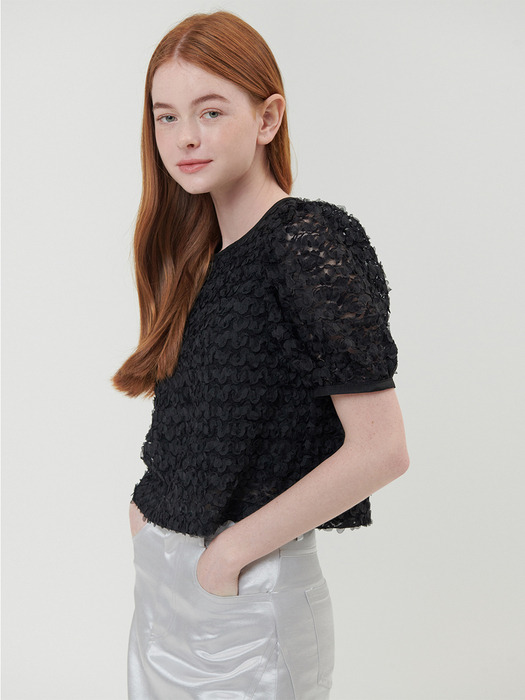 LACE PUFF BLOUSE_BLACK