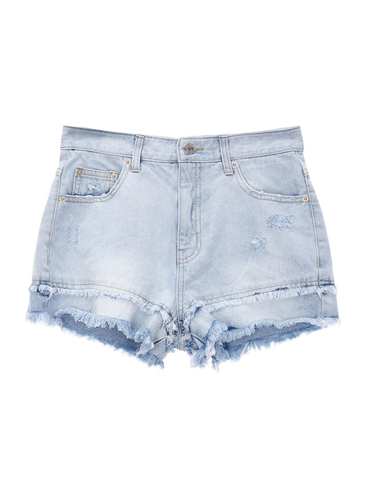 DOUBLE CUTTED DENIM SHORTS IN SKY