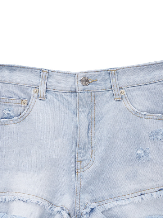 DOUBLE CUTTED DENIM SHORTS IN SKY