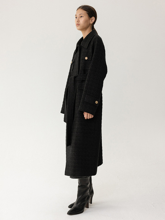 FW23 Tweed Wool Coat Black