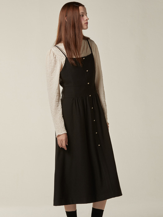 Button up volume layered dress - Black