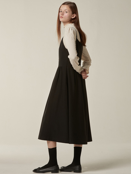 Button up volume layered dress - Black