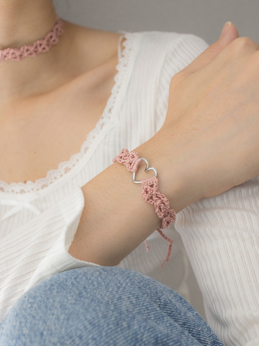 Line heart with knit bracelet (3colors)
