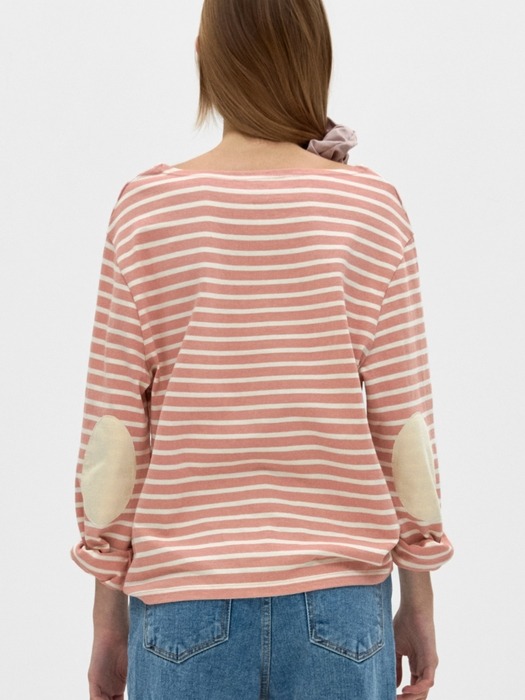 dpwd elbow patch stripe t shirts - pink