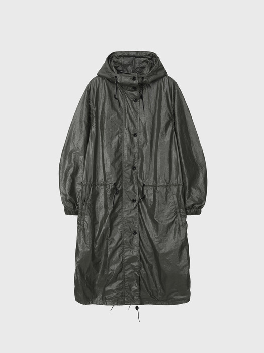 Glossy hooded coat (khaki)
