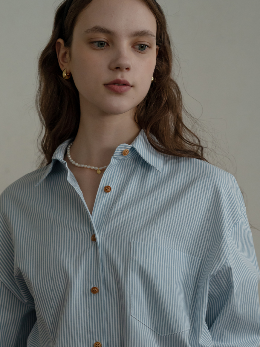 Button point stripe shirt_Skyblue